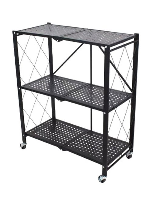 Foldable Storage Rack 3 Layers With Wheels Black 34x71x85cm