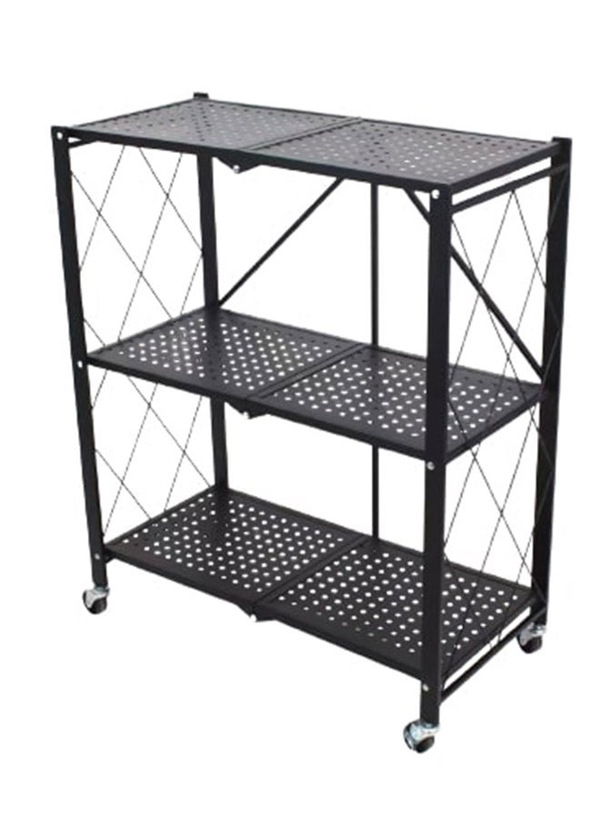 Home Time - Foldable Storage Rack 3 Layers With Wheels Black 34x71x85cm - Image 1