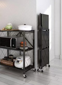 Home Time Foldable Storage Rack 3 Layers With Wheels Black 34x71x85cm  - Image 2