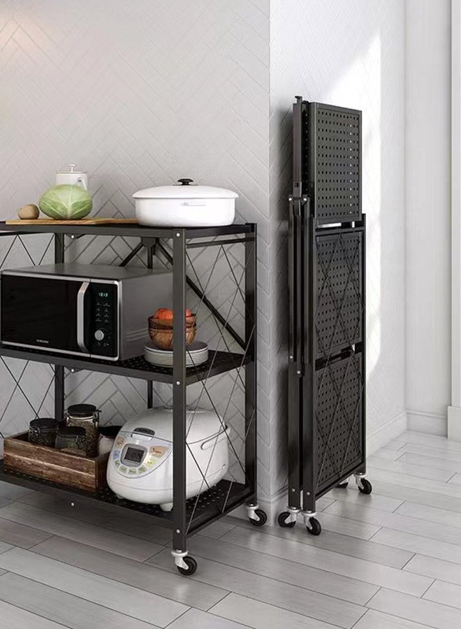 Home Time - Foldable Storage Rack 3 Layers With Wheels Black 34x71x85cm - Image 1