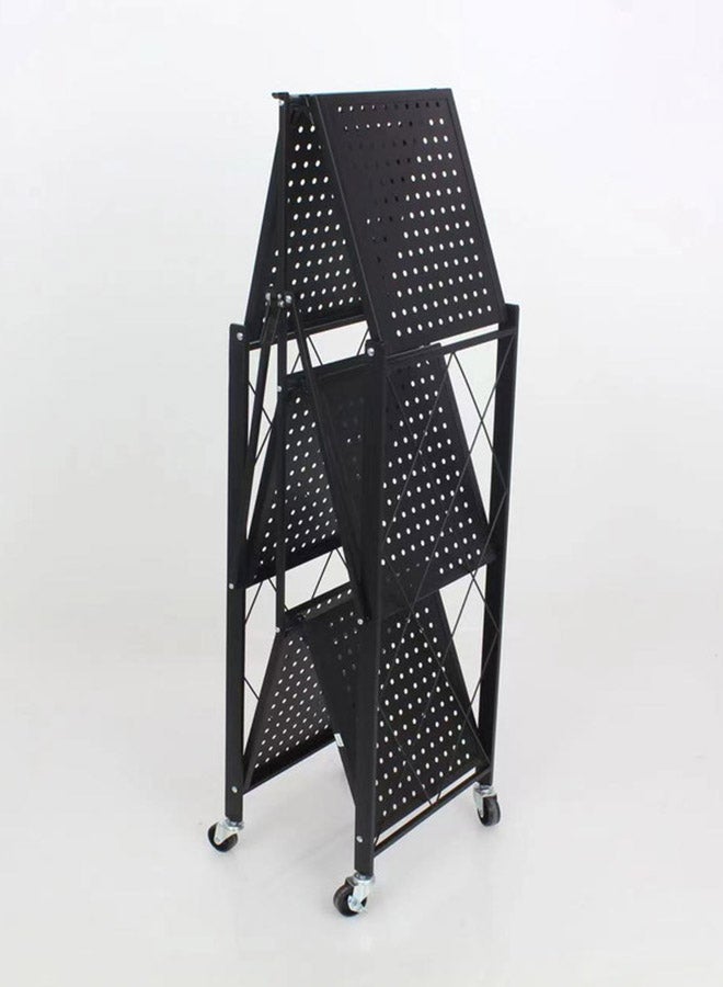 Home Time - Foldable Storage Rack 3 Layers With Wheels Black 34x71x85cm - Image 1