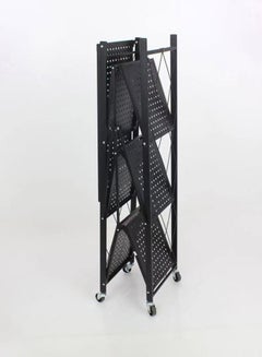 Home Time 4-Layered Foldable Storage Rack With Wheels Black 34x71x124cm  - Image 3