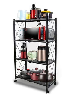 Home Time 4-Layered Foldable Storage Rack With Wheels Black 34x71x124cm  - Image 5
