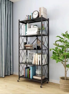 5-Layered Foldable Storage Rack With Wheels Black 34x71x160cm - v1636288254/N51735088A_2