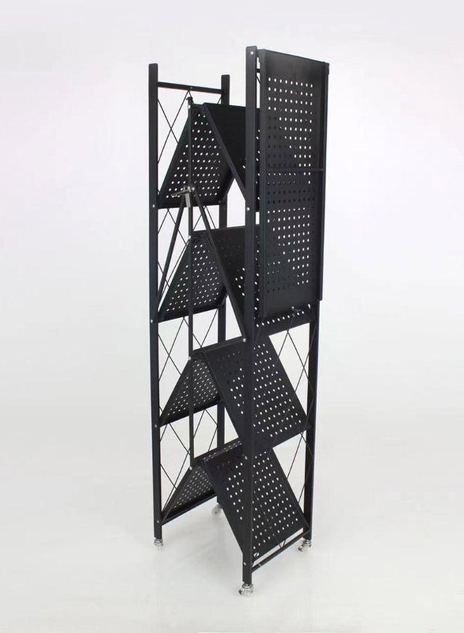 Home Time - 5-Layered Foldable Storage Rack With Wheels Black 34x71x160cm - Image 1
