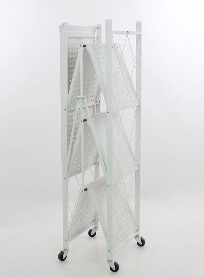 Home Time 4-Layered Foldable Storage Rack With Wheels White 34x71x124cm - Image 3