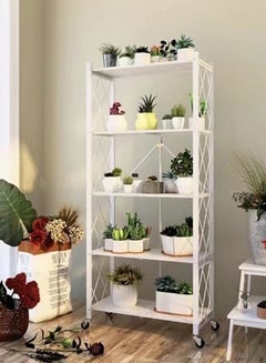 Home Time 5-Layered Foldable Storage Rack With Wheels White 34x71x160cm  - Image 2