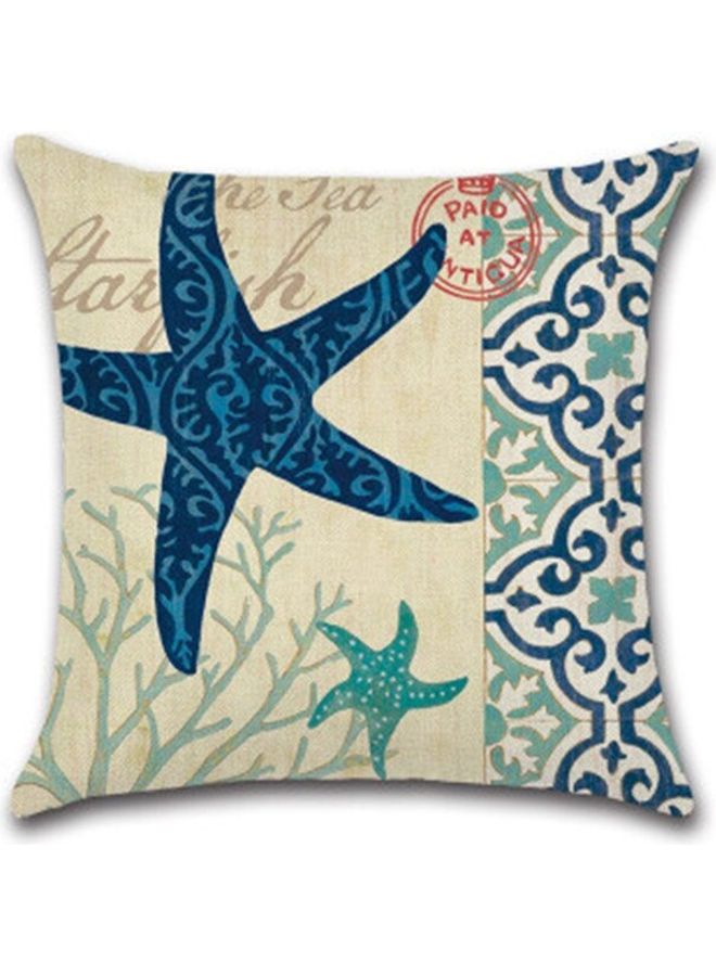 Vintage Star Fish Printed Cushion Cover Beige/Navy Blue 45x45cm - Image 2
