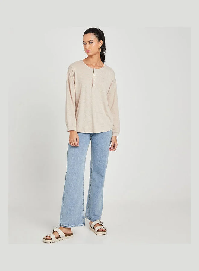 Closet By Styli Button Closurelong Sleeves Oversized Knitted Top Beige