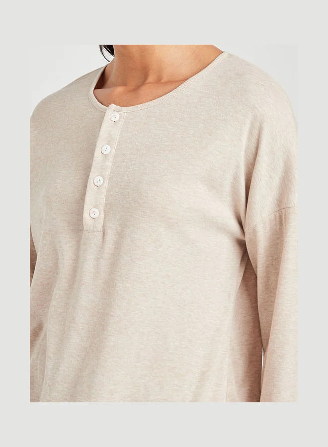 Closet By Styli Button Closurelong Sleeves Oversized Knitted Top Beige