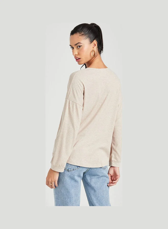 Closet By Styli Button Closurelong Sleeves Oversized Knitted Top Beige