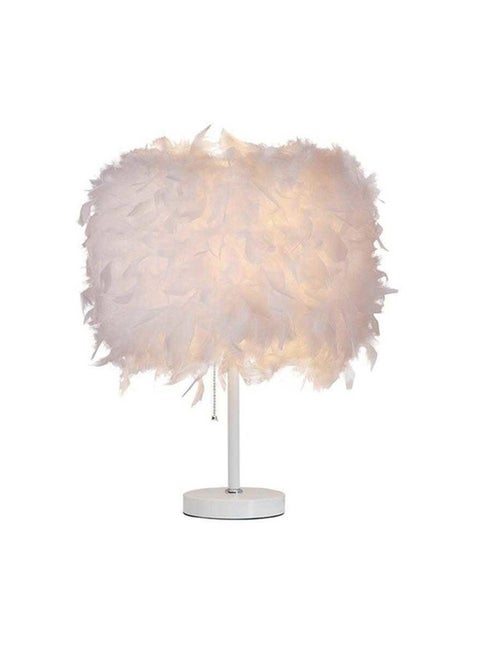 Modern Handmade Feather Lampshade Bedside Table Lamp White 20x30cm