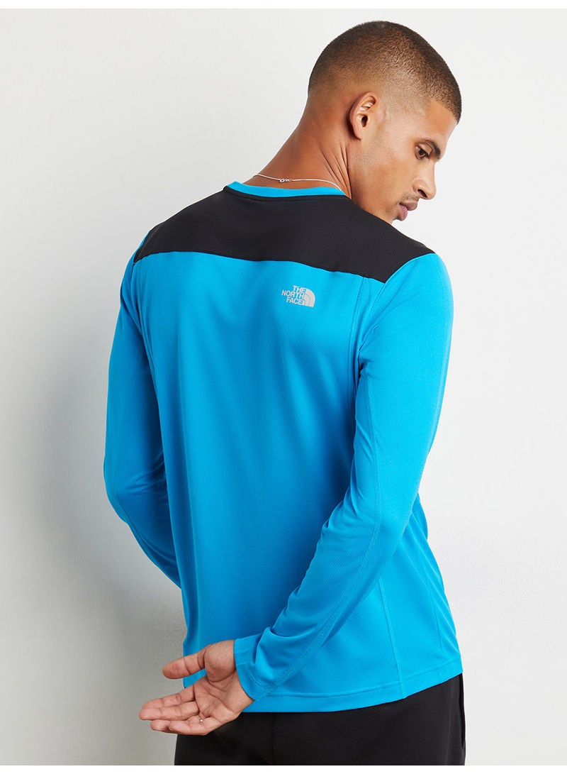 THE NORTH FACE Quest Long Sleeves Colour Blocked T-Shirt Blue/Black - Image 2