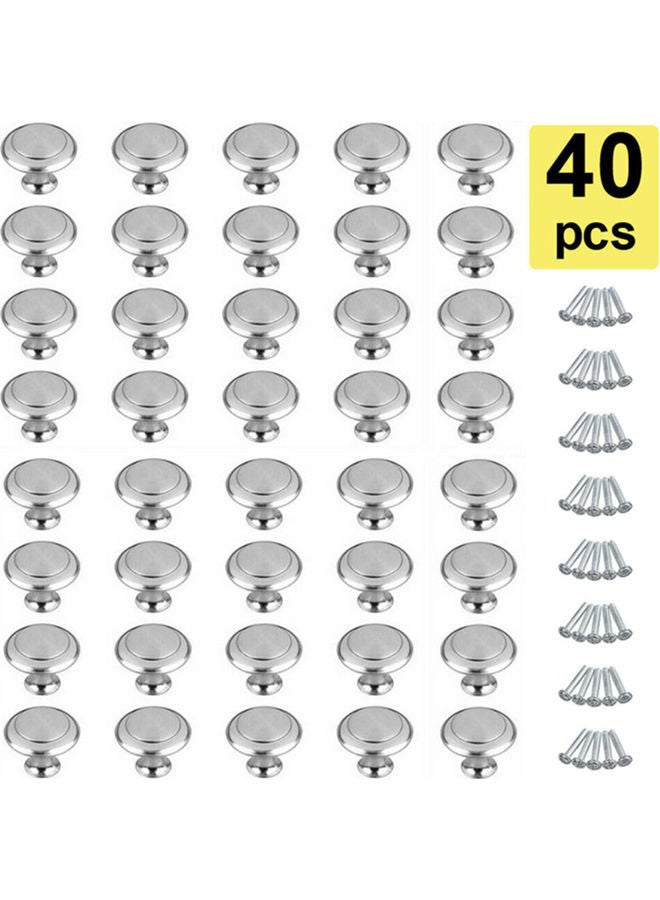 Generic 40-Piece Single Hole Round Knobs With Fitting Screws Silver S: 24 x 22mm, M: 28 x 22mm, L: 30 x 23mm  - Image 1