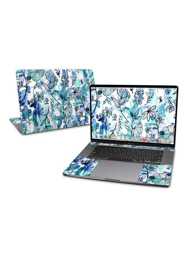 Blue Ink Floral Skin For Macbook Pro 16 Multicolour