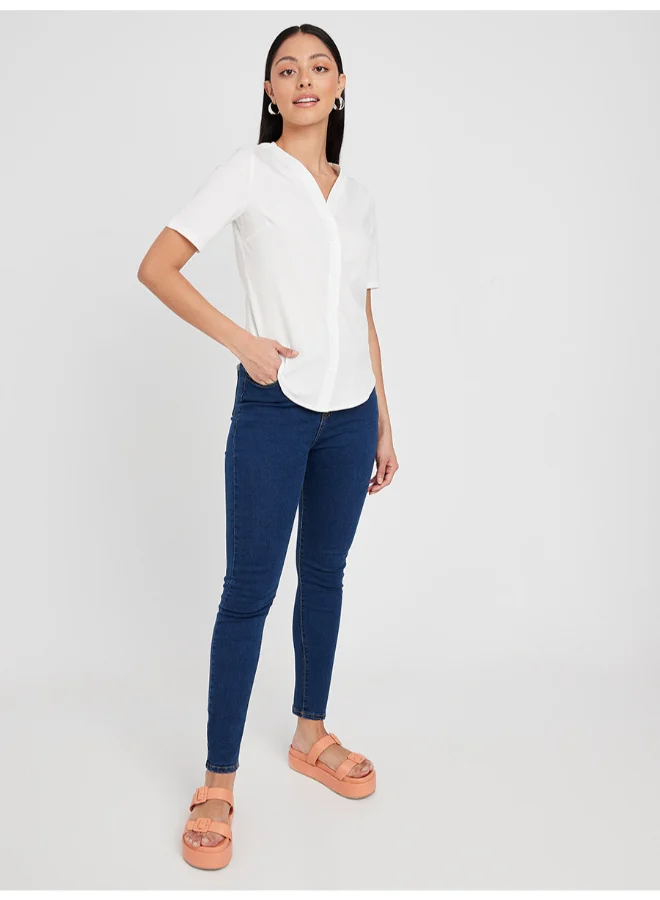 Closet By Styli Short Sleeve V-Neck Shirt White