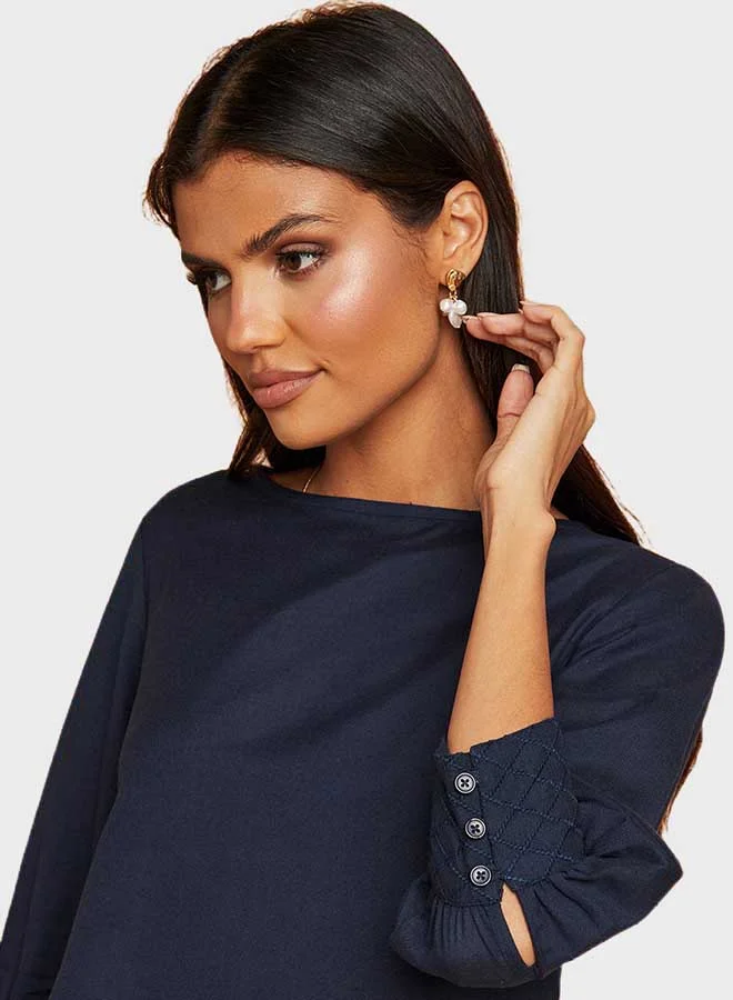 Closet By Styli Three-Quarter Sleeve Boat Neck Top Navy Blue