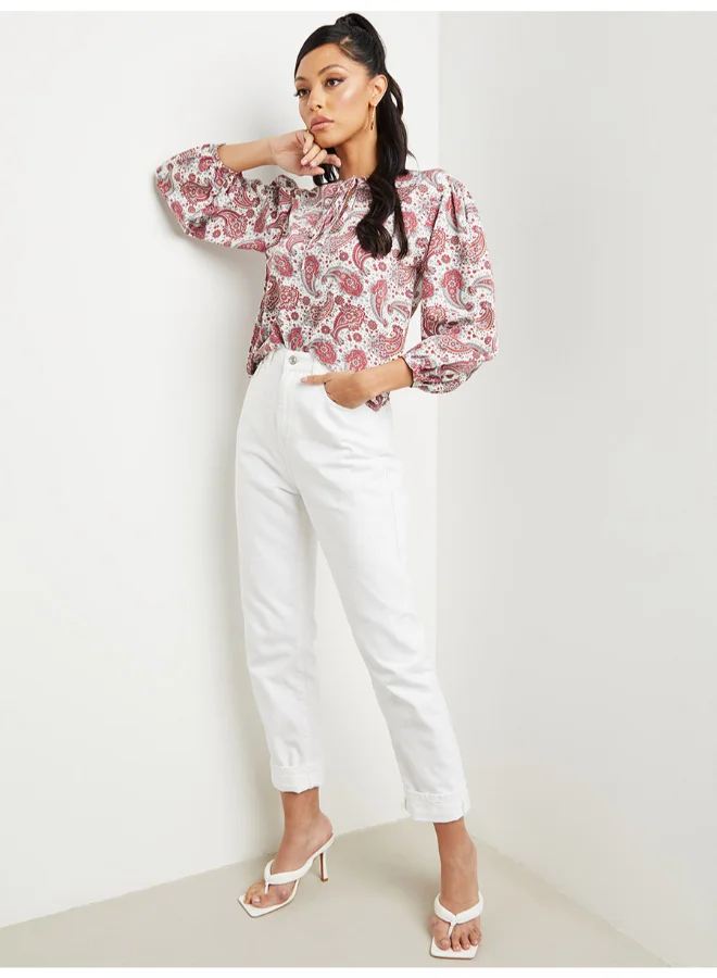Closet By Styli Paisley Boho Print Tie-Up Neck Top Multicolour