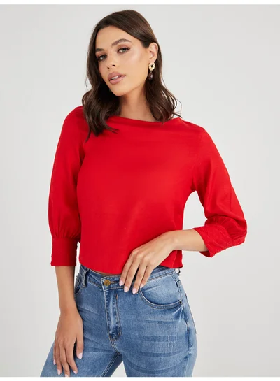 Closet By Styli Three-Quarter Sleeve Top Red