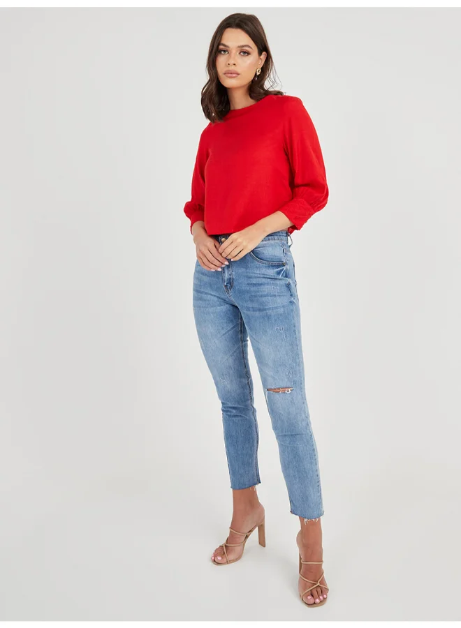 Closet By Styli Three-Quarter Sleeve Top Red