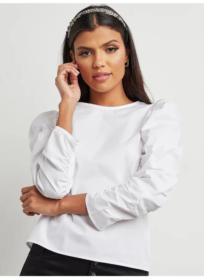 Closet By Styli Gathered Puff Sleeve Top White