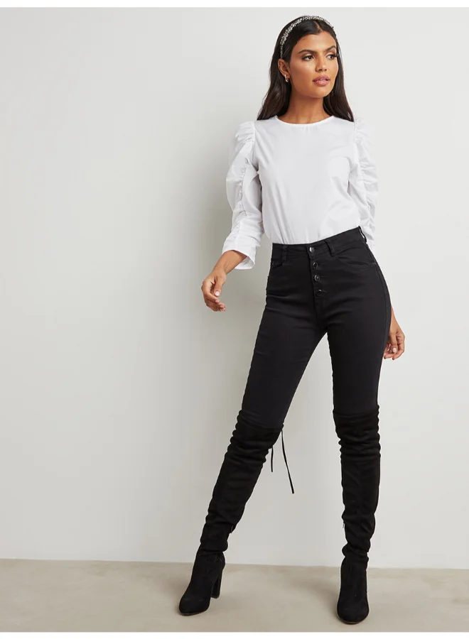 Closet By Styli Gathered Puff Sleeve Top White