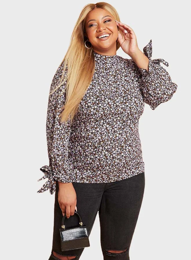 Closet By Styli Floral Printed High Neck Top Multicolour
