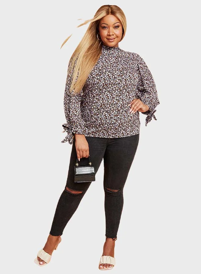 Closet By Styli Floral Printed High Neck Top Multicolour