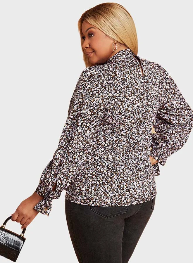 Closet By Styli Floral Printed High Neck Top Multicolour
