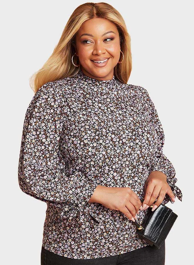 Closet By Styli Floral Printed High Neck Top Multicolour