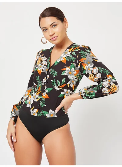 Closet By Styli Floral Print Long Sleeves Bodysuit Multicolour