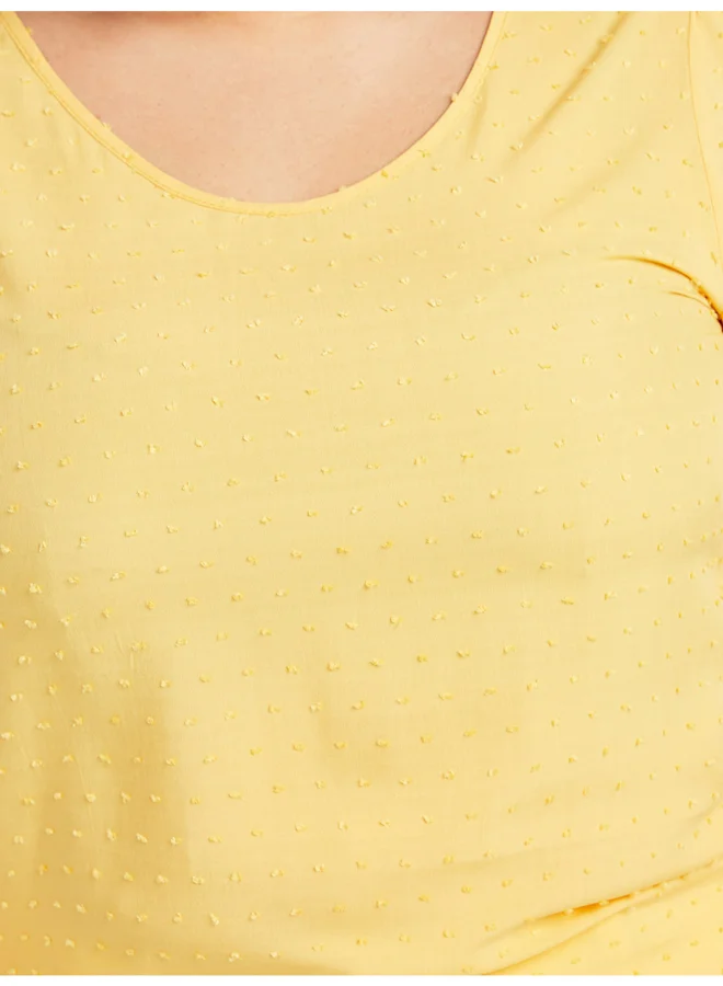 Closet By Styli Puff Sleeves Round Neck Dobby Top Yellow