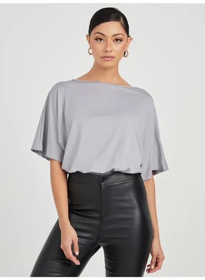 Closet By Styli Round Neck Bodysuit Grey