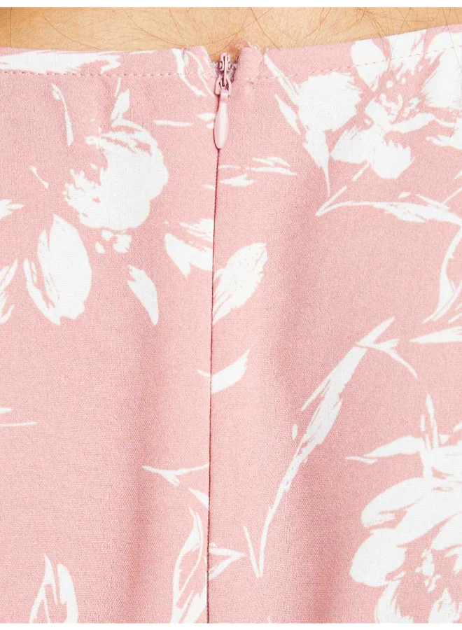 Closet By Styli Floral Print Ruffle Detail A-Line Dress Pink