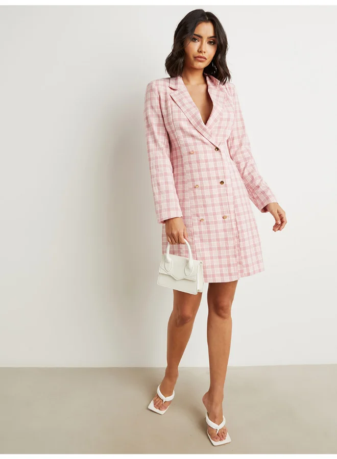 Closet By Styli Check Plaid Blazer Mini Dress Pink