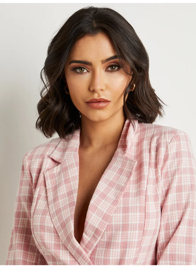Closet By Styli Check Plaid Blazer Mini Dress Pink