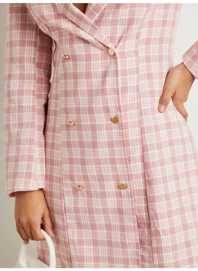 Closet By Styli Check Plaid Blazer Mini Dress Pink