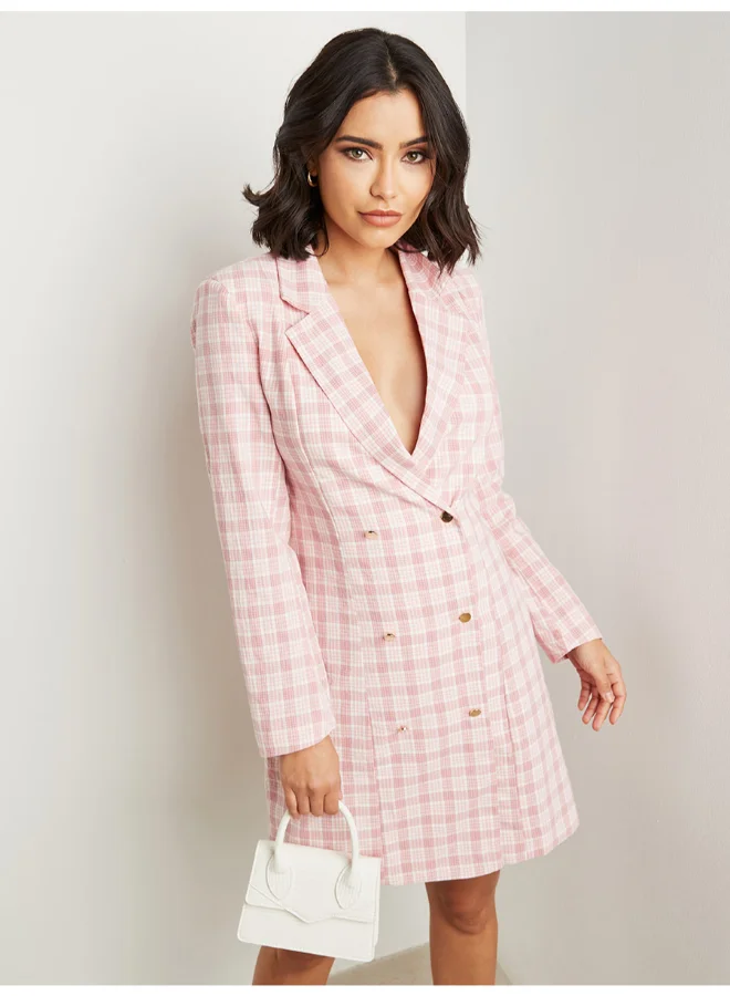Closet By Styli Check Plaid Blazer Mini Dress Pink