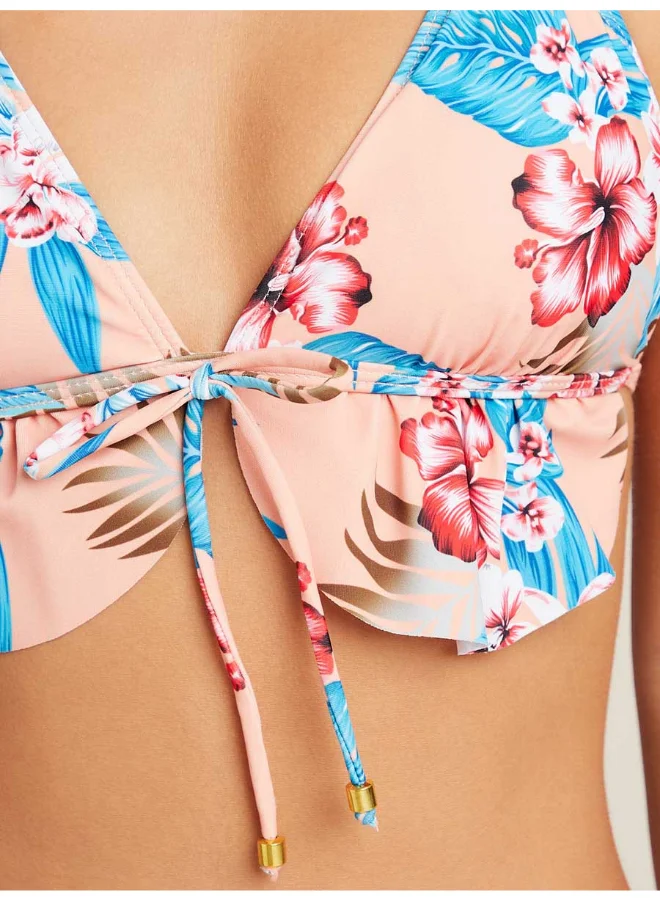 Closet By Styli Hawaiian Floral Ruffle Hem Bikini Set Multicolour