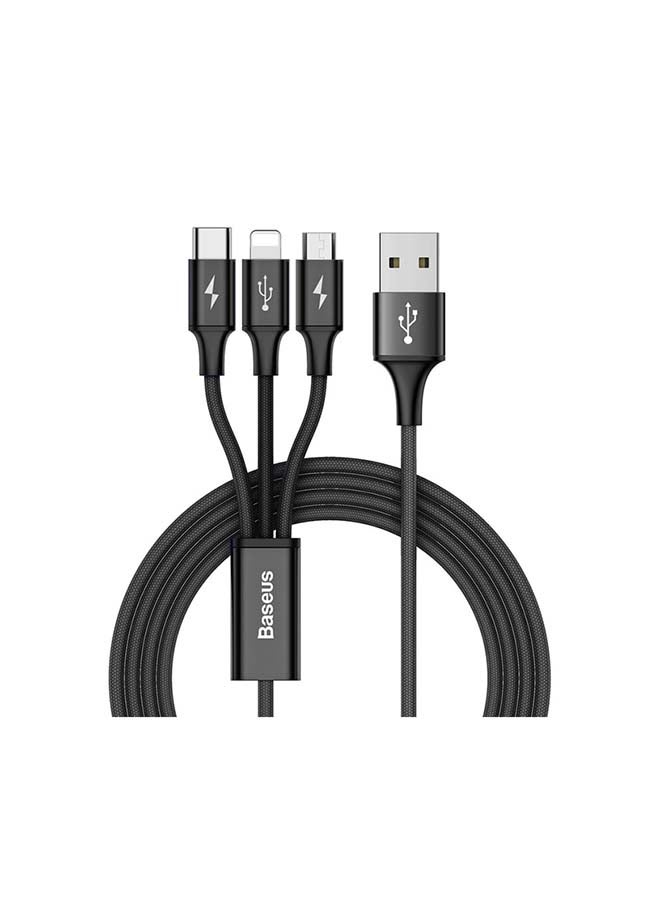 Baseus - 3-in-1 Charging Cable 120cm, Premium Nylon Braided Multiple USB Fast Charging Cord Type C/Micro USB and Lightning for iPhone, Galaxy, Tablets and many more Black - Image 1