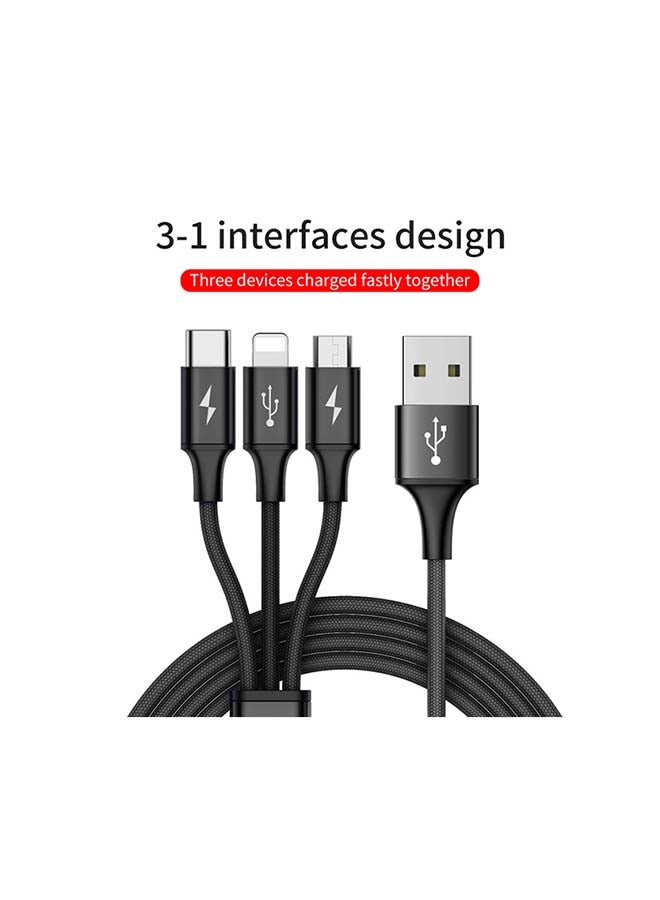 Baseus - 3-in-1 Charging Cable 120cm, Premium Nylon Braided Multiple USB Fast Charging Cord Type C/Micro USB and Lightning for iPhone, Galaxy, Tablets and many more Black - Image 1
