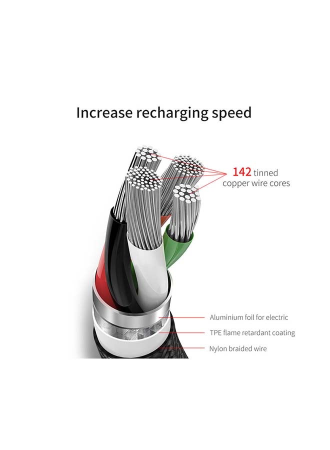 Baseus - 3-in-1 Charging Cable 120cm, Premium Nylon Braided Multiple USB Fast Charging Cord Type C/Micro USB and Lightning for iPhone, Galaxy, Tablets and many more Black - Image 1