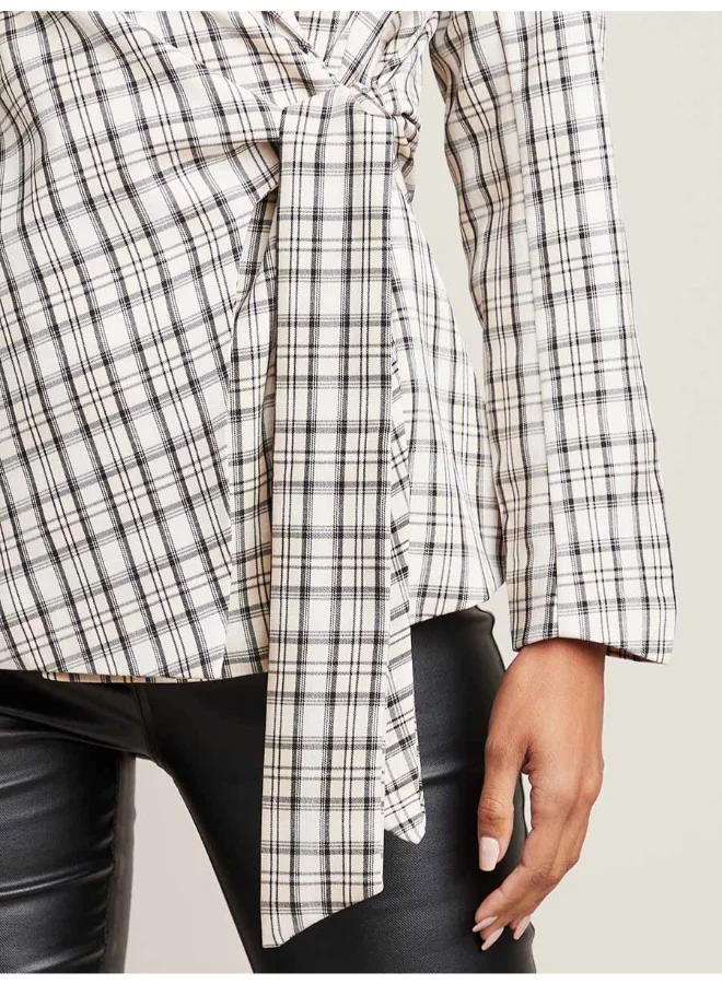 Closet By Styli Checkered Pattern Tartan Plaid Self Tie Blazer Multicolour