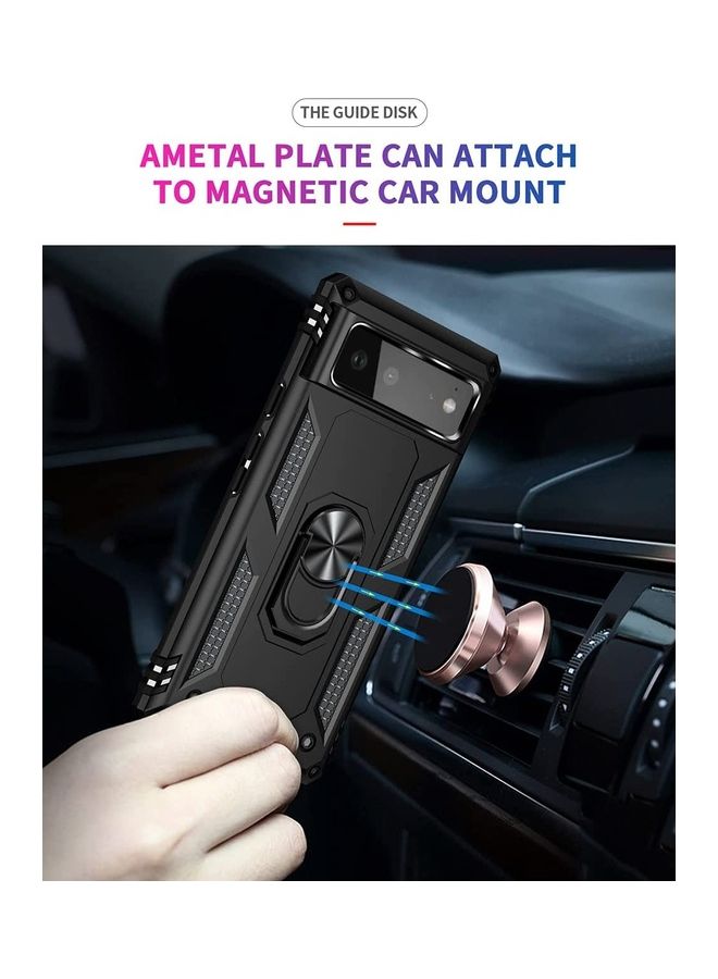 Rock Pow Google Pixel 6 Case With HD Screen Protectors Ring Holder Kickstand Black  - Image 2
