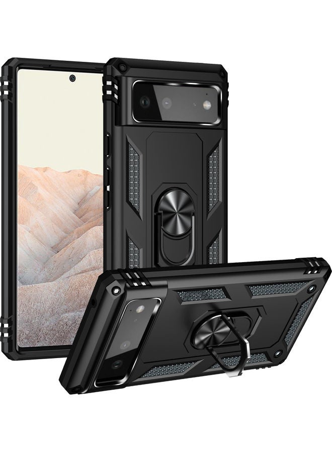 Rock Pow Google Pixel 6 Case With Ring Holder Kickstand Black - Image 1