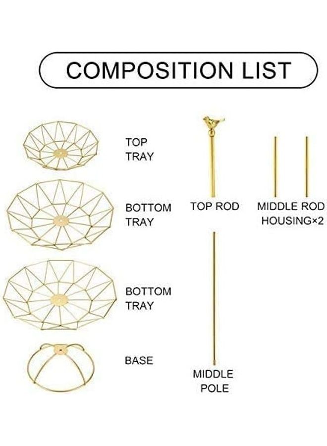 NuSense 3 Tier Metal Basket Decorative Modern Fruit Rack Gold 47cm  - Image 3