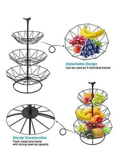 NuSense 3-Tier Metal Basket Decorative Modern Fruit Rack Black ‎31.2x31x10cm  - Image 3