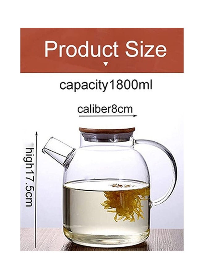 HomarKet - Teapot With Bamboo Lid Clear/Brown 17.5x8cm - Image 1