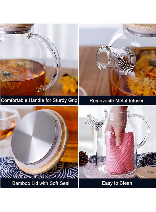 HomarKet - Teapot With Bamboo Lid Clear/Brown 17.5x8cm - Image 1