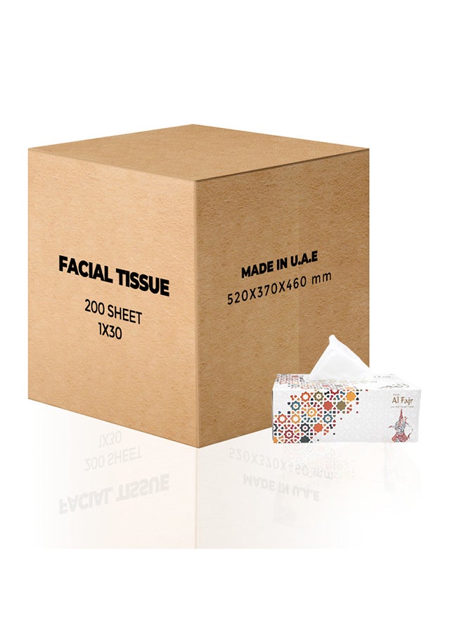 SNH Al Fajr Premium Facial Tissue 200 Sheet Pack Of 30 White 12x9cm  - Image 1